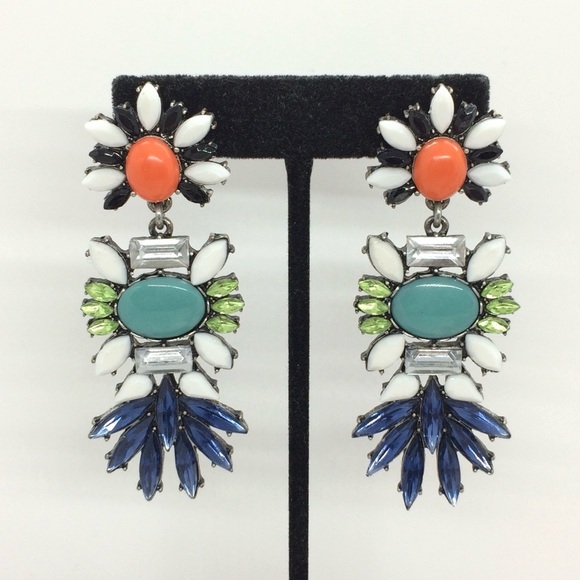 3/$30 COLORFUL STATEMENT RHINESTONE EARRINGS MULTICOLOR CLUSTER LONG PARTY - Picture 4 of 12